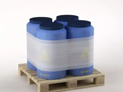 Plastic barrels on the pallet 3D model