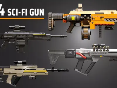 4 Sci-Fi Weapons 3D model