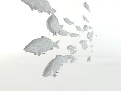 Fish Flock Lowpoly Sealife Bass Pollad Plaice Pouting Fishes  Low-poly 3D model