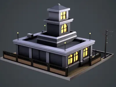 Stylized Police Station Low-poly 3D model