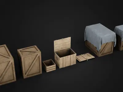 Wood Box Set Low-poly 3D model