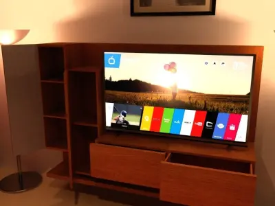 LED TV 55 INCH and WOOD CABINET IN REAL SIZE Free 3D model