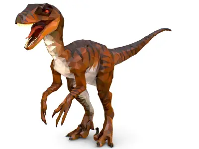 Dinosaur Raptor Red Lowpoly Art Style Animal Low-poly 3D model