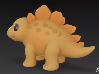 Cartoon Plush Stegosaurus Low-poly 3D model