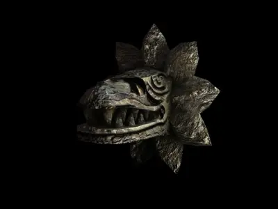 Stone serpent head Quetzalcoatl Low-poly 3D model