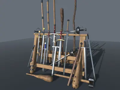 Medieval Weapons and Shields Bundle Low-poly 3D model