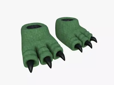 Slippers G01 Green Dino Paw - Costume Character Design Low-poly 3D model