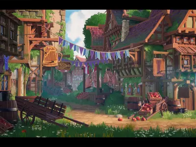 Modular Stylized Medieval Town 3D model