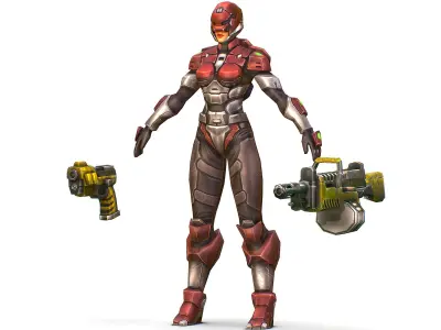 Cartoon Sci-Fi Cyborg Drone Heavy Machine Gunner Low-poly 3D model