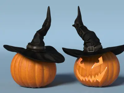 Halloween Pumpkin with Witch Hat 3D model