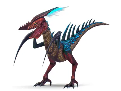 Low Poly Monster Blue Alien Dino Low-poly 3D model