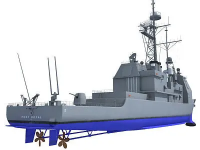 Blue USS Port Royal Missile Cruiser 3D model