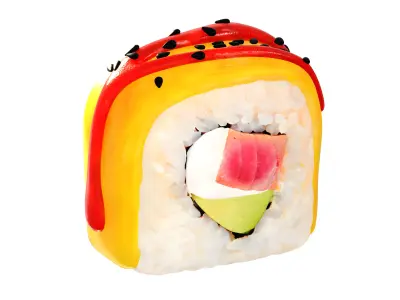 Sushi Seared tuna avocado cream mango sesame seeds chili sauce 3D model