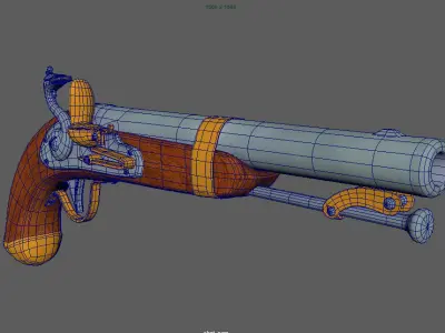 Flintlock Pistol Firearm LowPoly 3D Model Low-poly 3D model