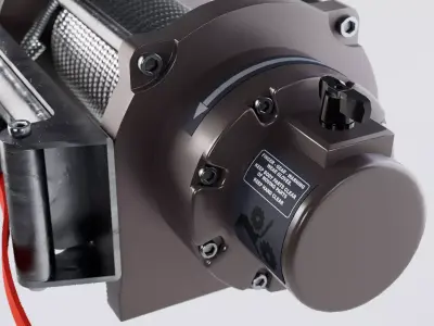 electronic winch for vehicle 3d model with cable and hook 3D model