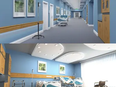 Hospital Hallway and Ward Interiors 3D model