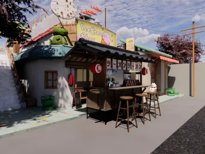 Japanese Style cart Foodcart Fruitcart 3D model