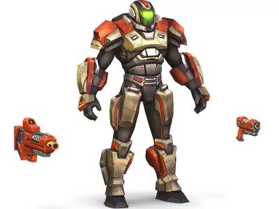 Cartoon Sci-Fi Cyborg Drone Trooper Soldier Low-poly 3D model