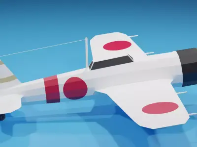 Cartoon Mitsubishi A6M Zero WW2 Aircraft Low-poly 3D model