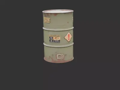 Military Fuel Barrel with Hazard Labels Low-poly 3D model