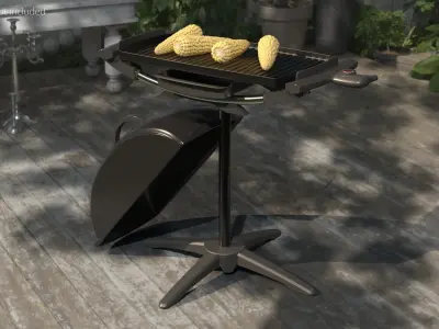 Open Lid Electric BBQ Grill with Corn Black 3D model