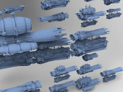 Sci fi Airship Space design City 10 designs 3D model