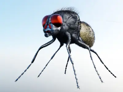 Housefly fly with eyes Low-poly 3D model