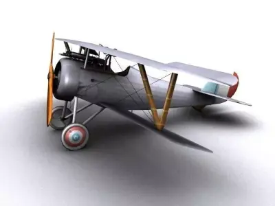 French Nieuport 24 WW1 Biplane fighter Low-poly 3D model