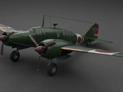 Mitsubishi Ki-46 II Dinah Twin-Engine Reconnaissance Aircraft Low-poly 3D model