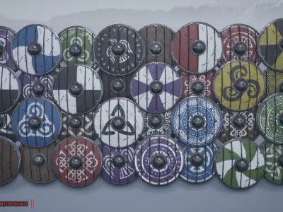 Viking Round Shield - Customizable lowpoly game ready asset Free low-poly 3D model