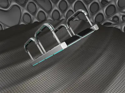 Sci-Fi Stairs - 27 - Silver Blue Neon Light Version Low-poly 3D model