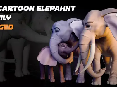 Cartoon Elephant Rigged Stylized Animal Character Free low-poly 3D model
