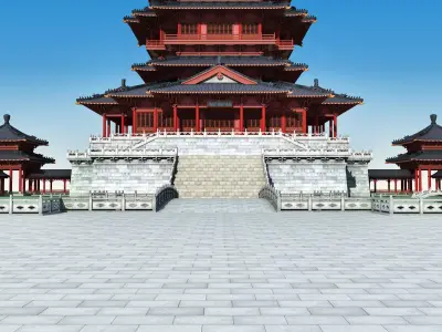 Chinese palace architecture Low-poly 3D model