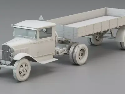 WWII German Military Semi Truck with Trailer 3D model