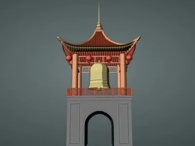 Chinese Gate Tower 01 Low-poly 3D model