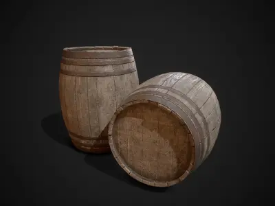 PBR Old Wooden Barrel Low-poly 3D model
