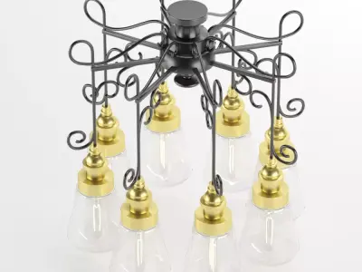 Chandelier1708 light fixture with six glass bulbs Free 3D model