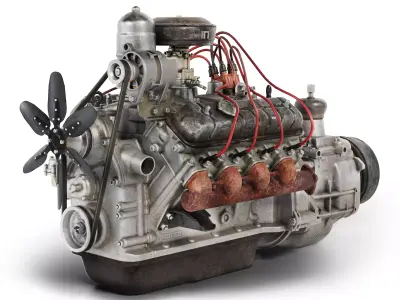 Old engine truck motor ZMZ-53 V8 yk1 Low-poly 3D model