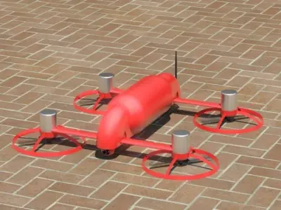 Quadcopter drone on brick sidewalk Free 3D model