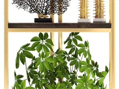 Rack with the decor of figurines and plants 3D model get