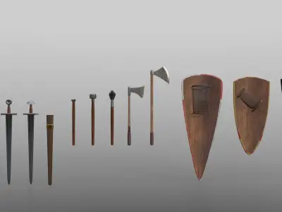 12th Century Infantry Arms and Armours Low-poly 3D model