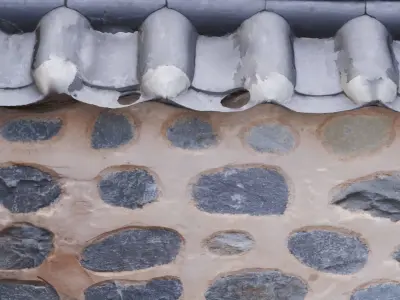 Korean Traditional Tiled Stone Wall 3D model