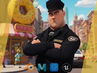 Rigged Police Officer Toon Character Toon Cop Low-poly 3D model