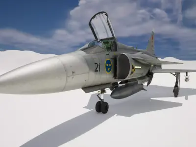Rigged Saab 37 Viggen Fighter 3D model