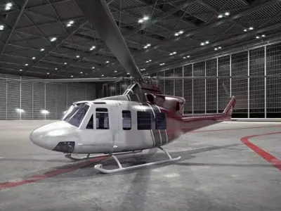Black And White Helicopter Inside A Building 3D model