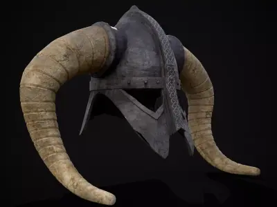 Medieval Viking Horn Helmet Low-poly 3D model