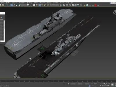 Amphibious Assault Ship and Aircrafts Low-poly 3D model