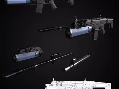 FB MSBS Grot  assault rifle with different set of attachments  Low-poly 3D model