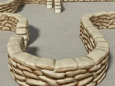 Sandbags Wall Construction Kit Low-poly 3D model