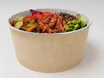 poke bowl lunch with tuna rice avocado mango seaweed  3D model